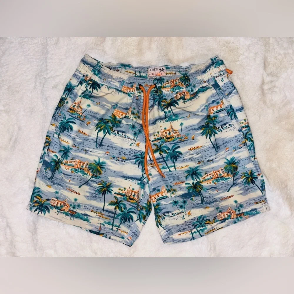 J. Crew Men’s Flex Swimwear Drawstring Waist Tropical Beach Print Size Small